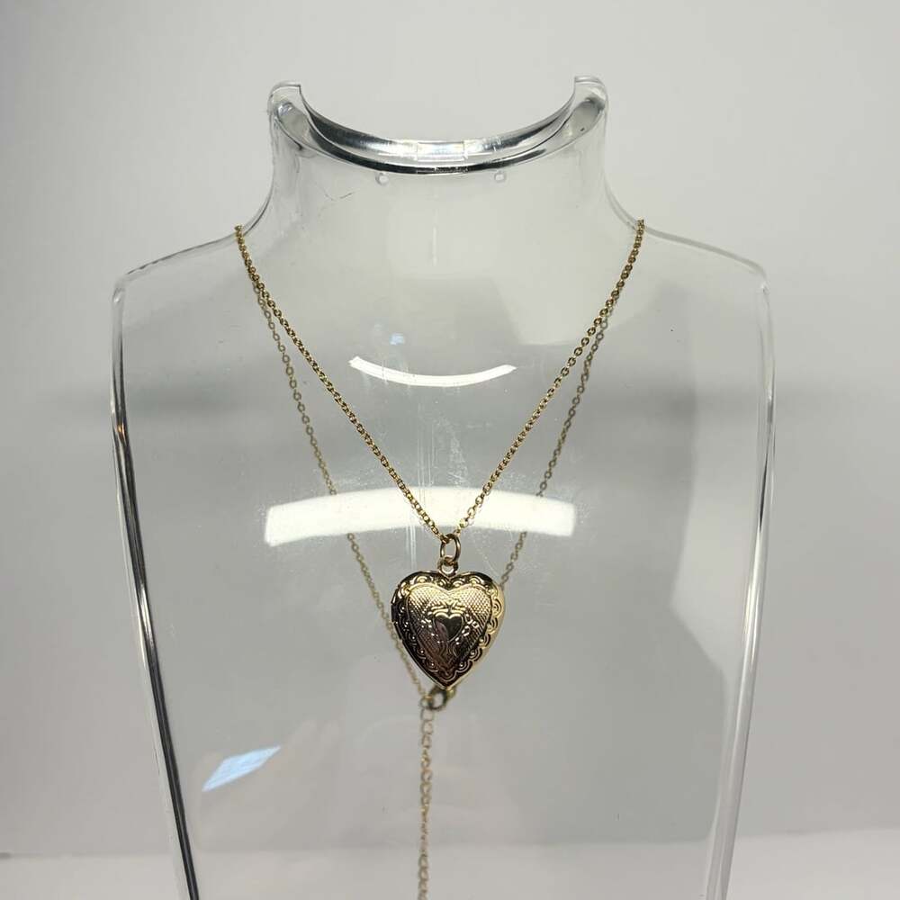Stainless Steel Gold Tone Heart Locket Necklace Engraved